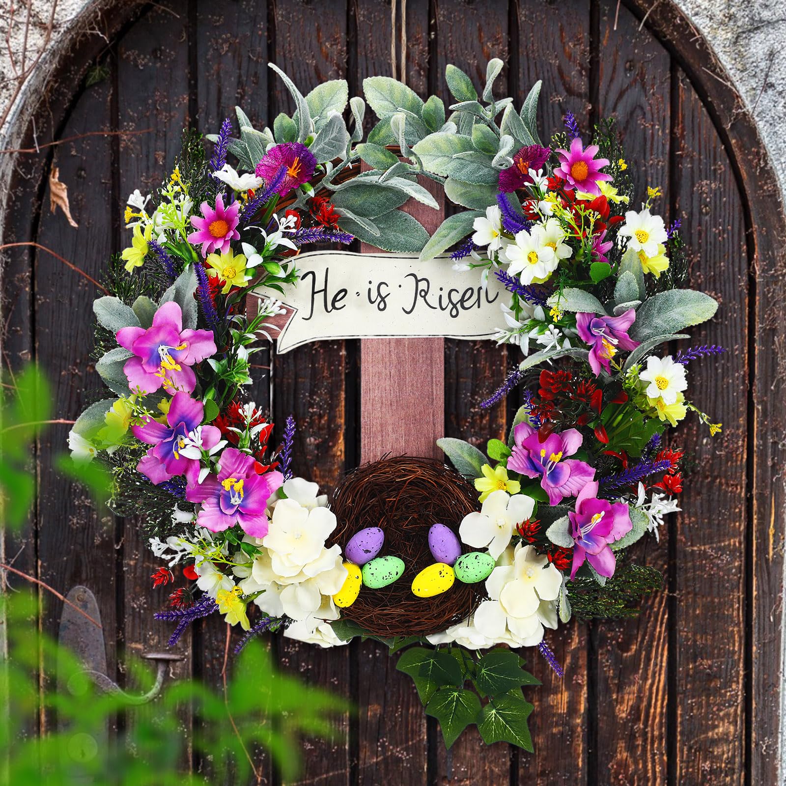 Amazon.com: Panelee 18 Inch Easter Wreath for Front Door Cross